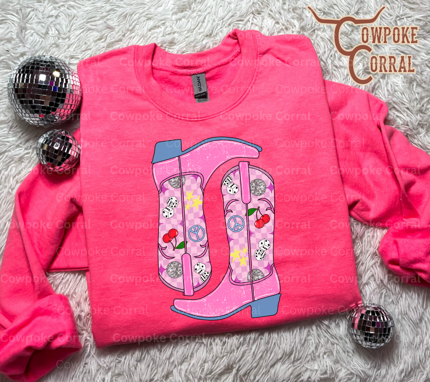 LUCKY IN LOVE BOOTS CREWNECK SWEATSHIRT