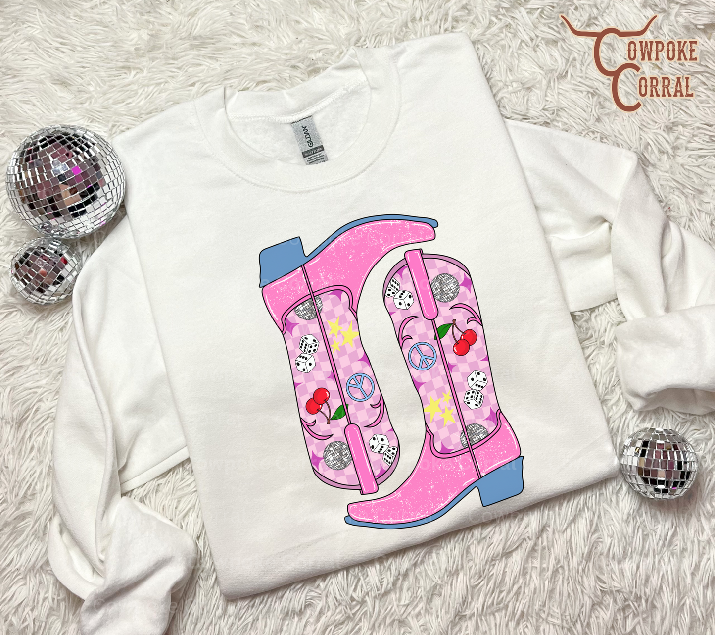 LUCKY IN LOVE BOOTS CREWNECK SWEATSHIRT