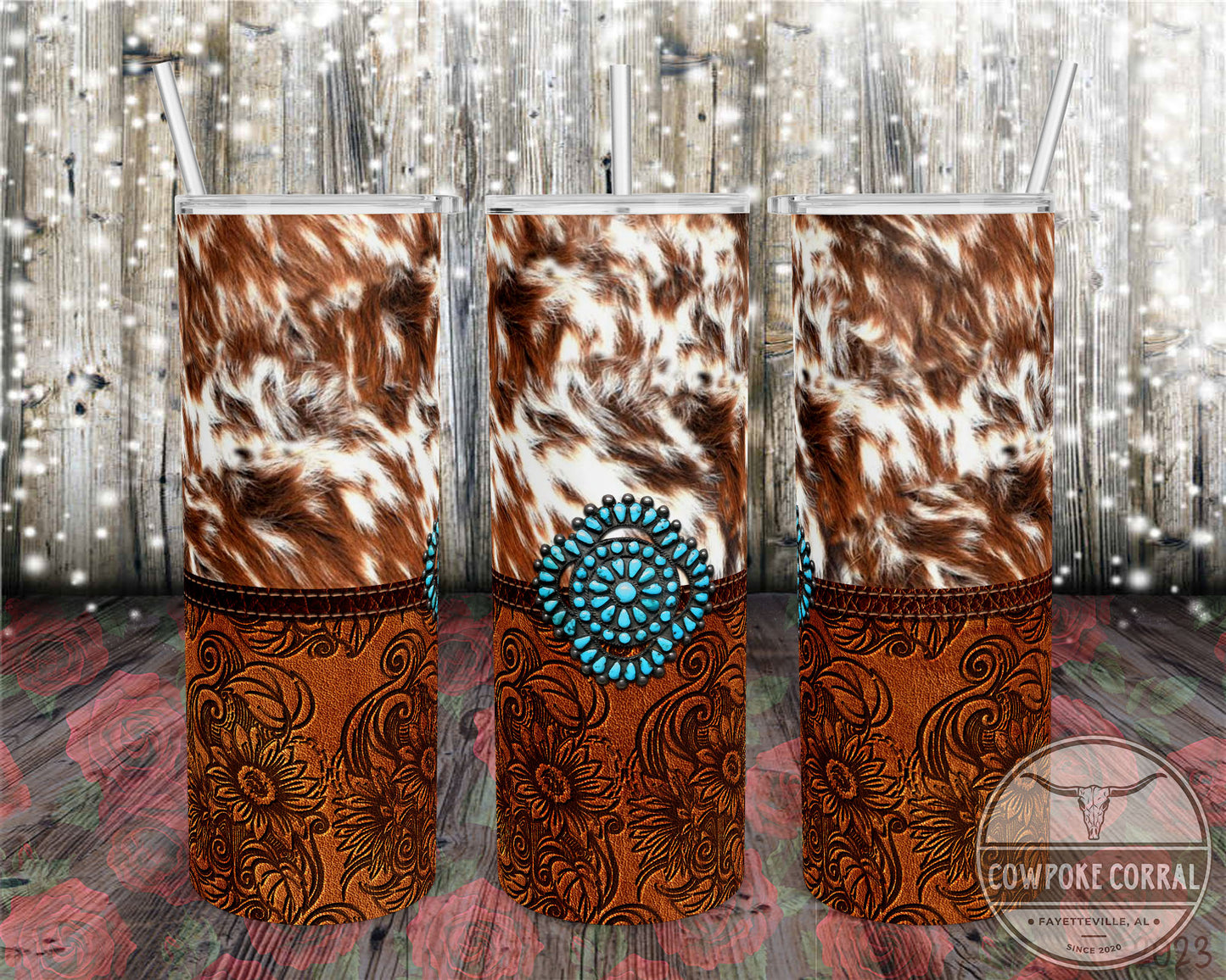 Fluffy Cowhide Tooled Leather - Skinny Tumbler