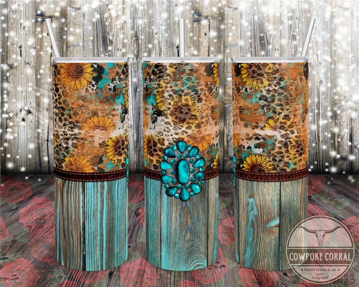 Sunflower Junky Barn Wood - Skinny Tumbler