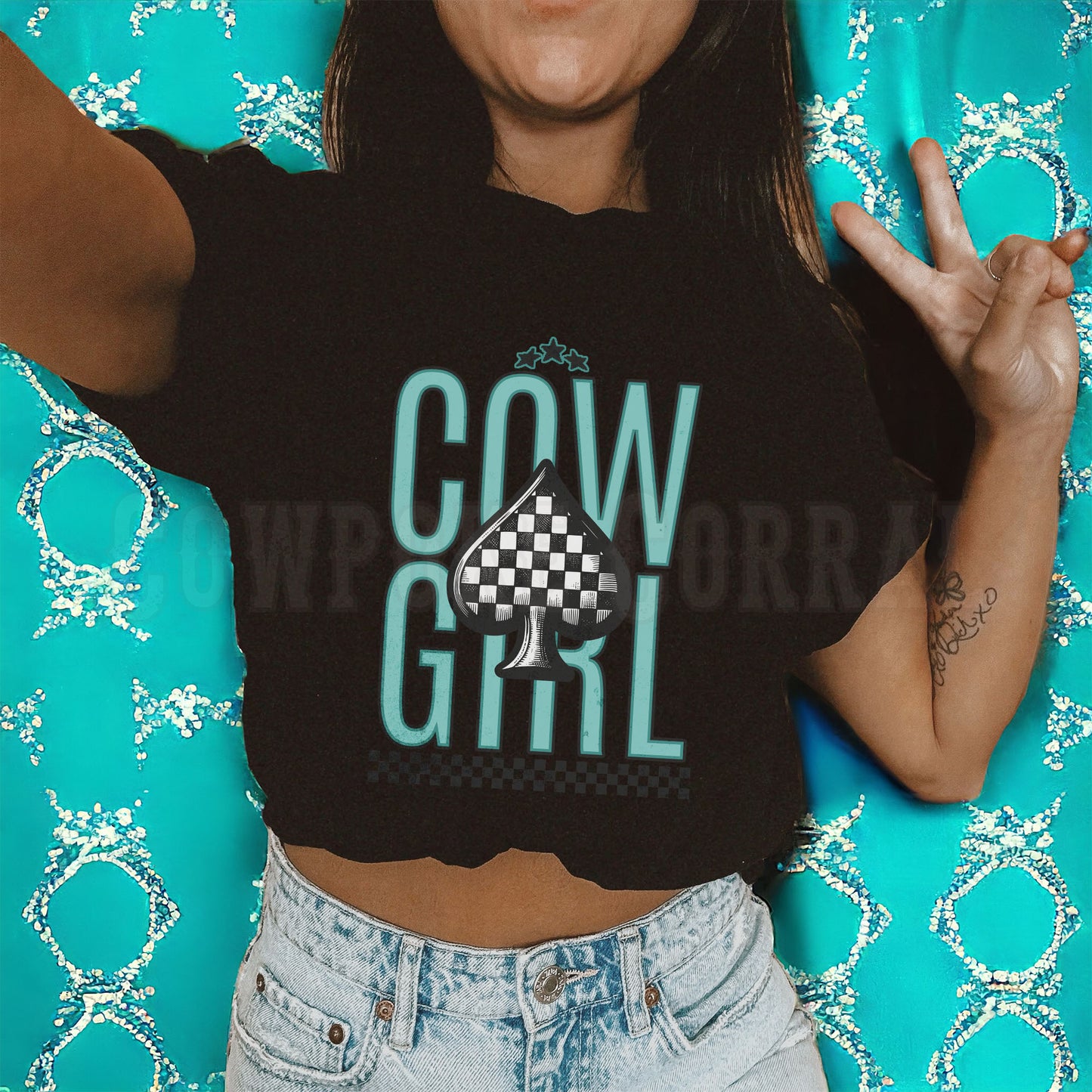 COWGIRL CHECKERED SPADE TEE