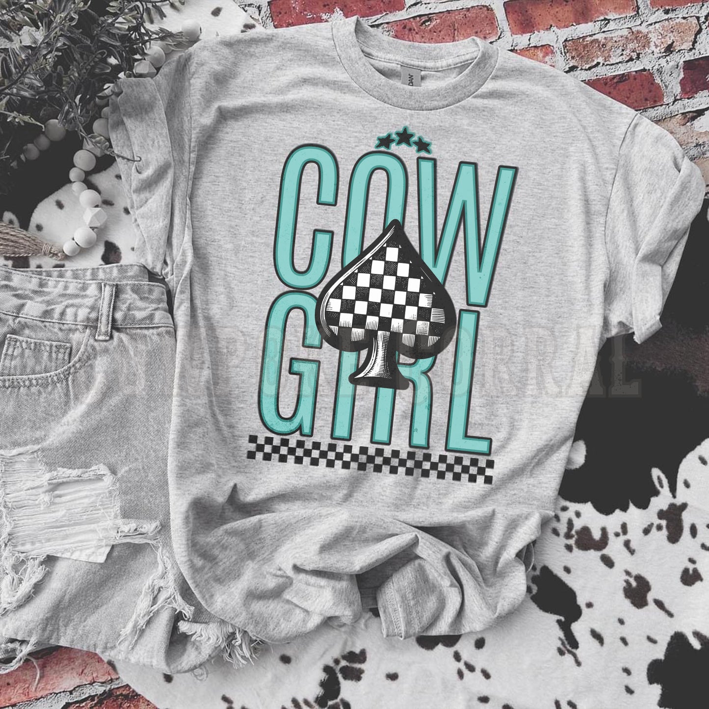 COWGIRL CHECKERED SPADE TEE