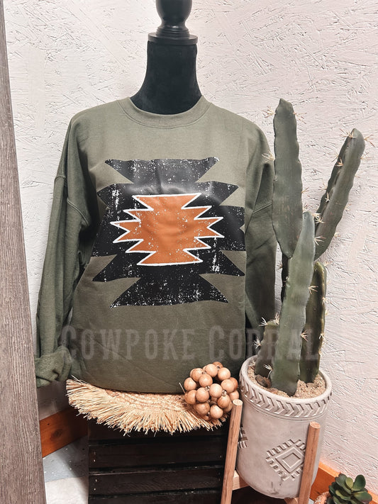 DISTRESSED AZTEC CREWNECK SWEATSHIRT