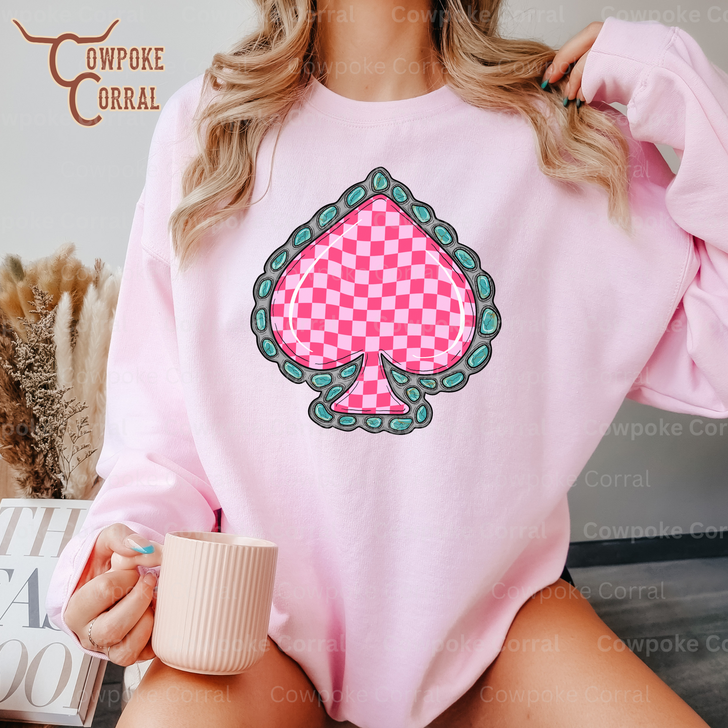 CHECKERED SPADE (PINK) CREWNECK SWEATSHIRT