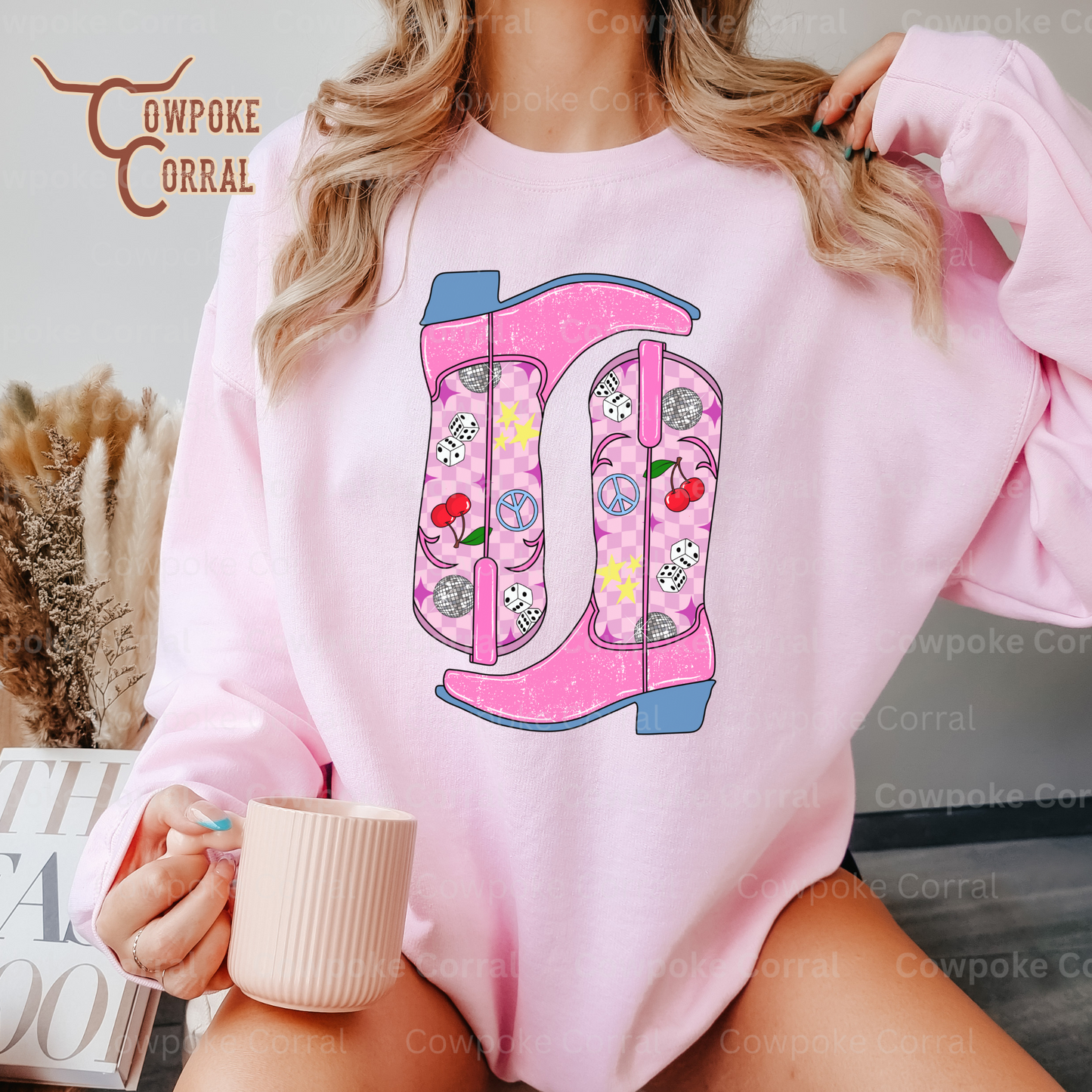 LUCKY IN LOVE BOOTS CREWNECK SWEATSHIRT