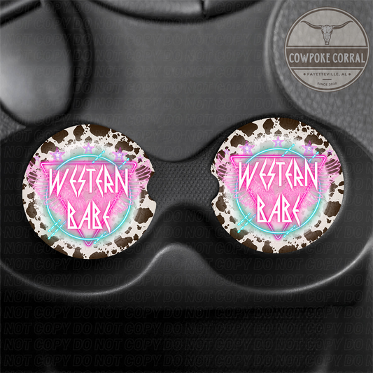 Western Babe Neon - Car Coasters